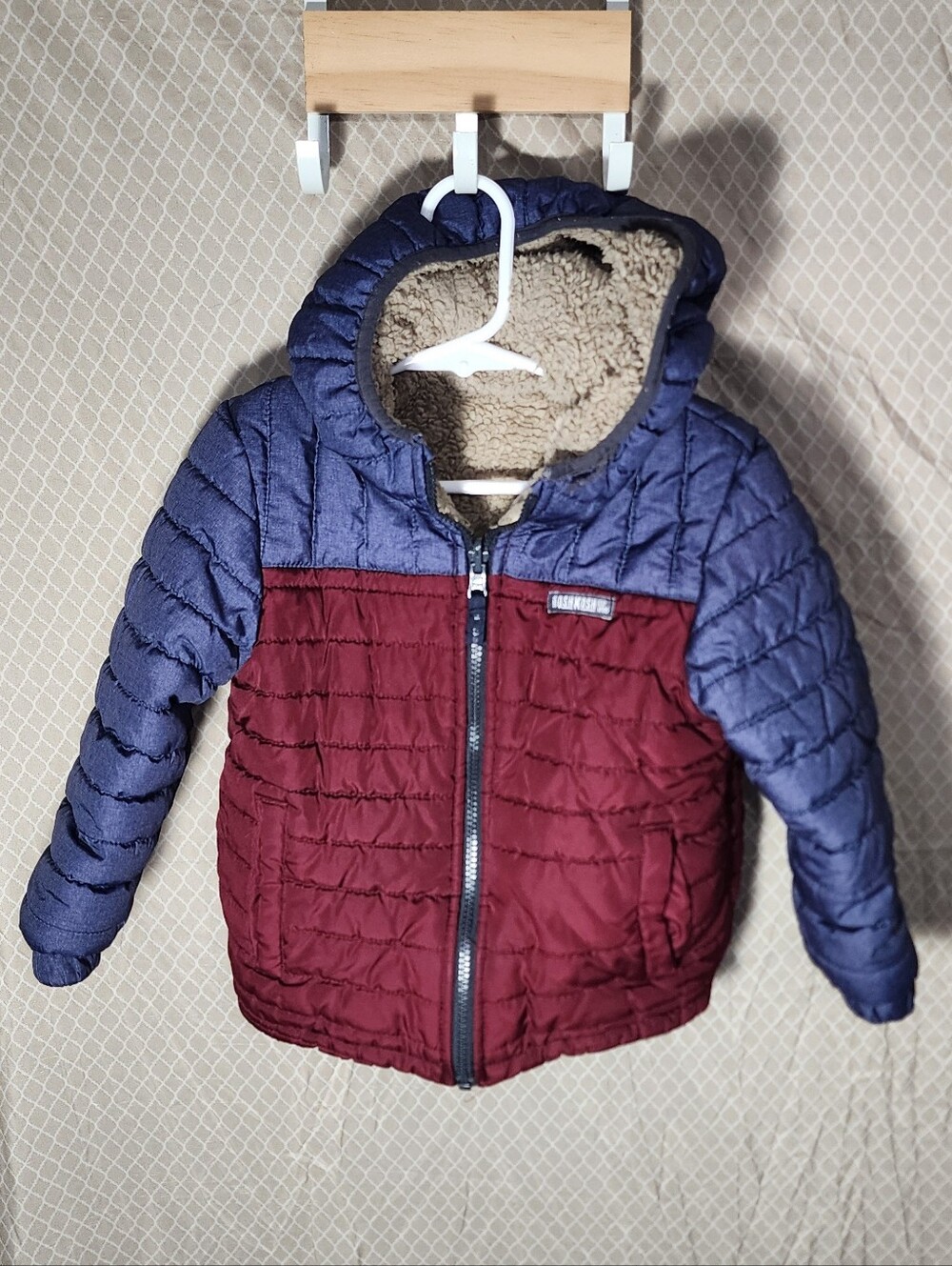 Oshkosh B'gosh Reversible Blue Maroon Full Zip Hooded Puffer Coat Boy's 4 Used